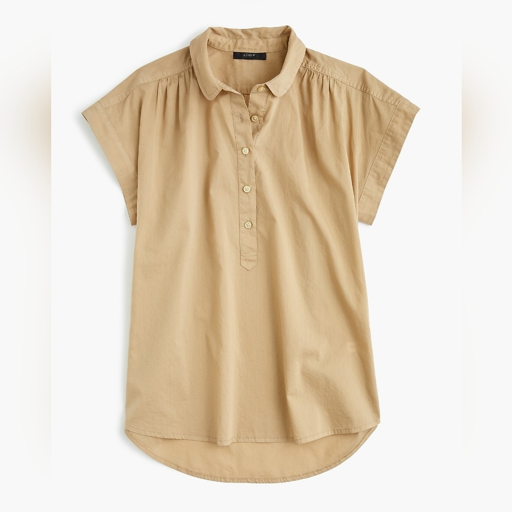 J. Crew Collared Popover Shirt in Garment-Dyed Cotton Poplin Honey Brown Small